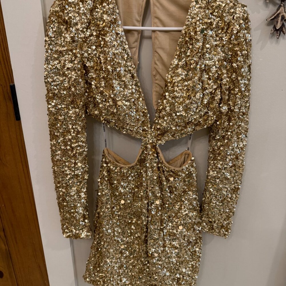 Sherri Hill #55265 Gold Cut Out Mini Dress 2025 Line Size 0